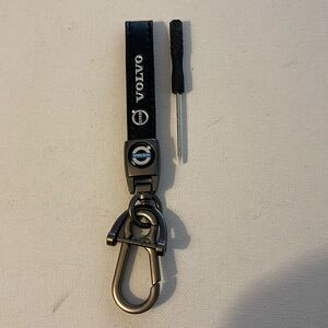 Volvo Logo Key Fob Keychain in Black Leather NWT